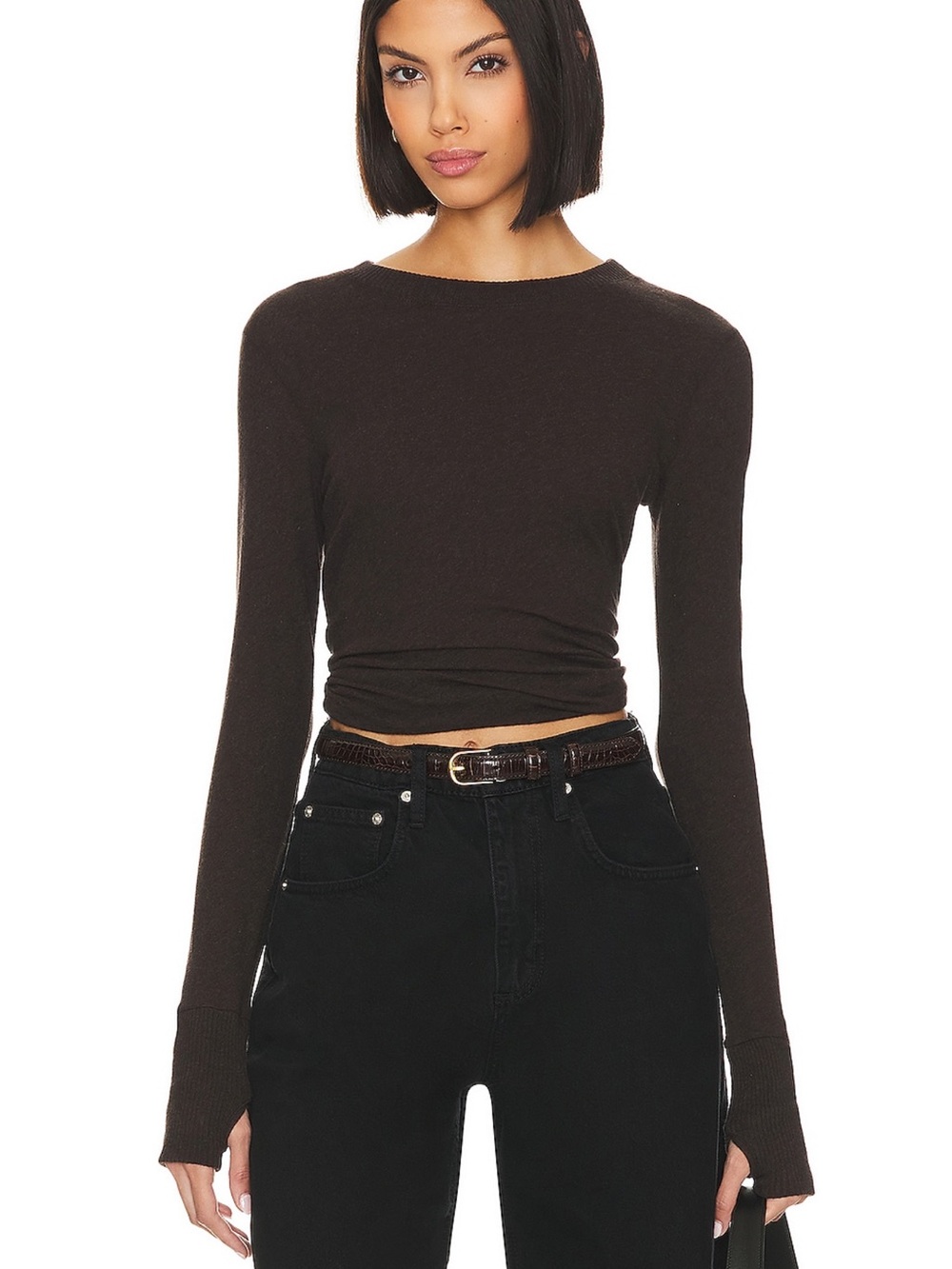Enza Costa cashmere easy cuffed crew in dark brown